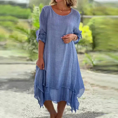 🌼 Robe pour femme de couleur unie élégante à col rond et à la coupe ample.🌼50% DE RÉDUCTION