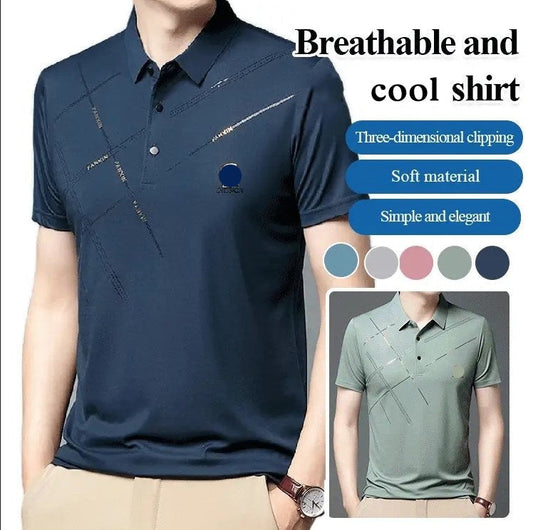 👕 50 % DE RÉDUCTION EN CE MOMENT ! ❄️ Chemise stretch en soie glacée pour homme – Fraîche et confortable – Respirante, légère et idéale pour l'été, le bureau ou les voyages ✨