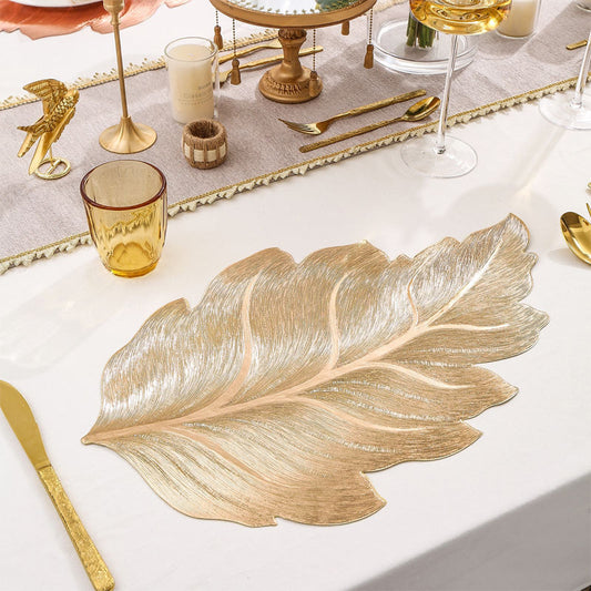 🍽️ ACHETEZ 1 - RECEVEZ 1 GRATUIT ! ✨ Set de Table 3D Feuille d'Or - Résistant à la Chaleur et Facile à Nettoyer, Design Élégant pour Repas Festifs 🎉📦