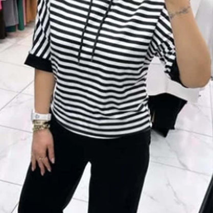 💥Dernier jour 50% de réduction💥Ensemble pour femme composé d'un haut rayé et d'un pantalon uni
