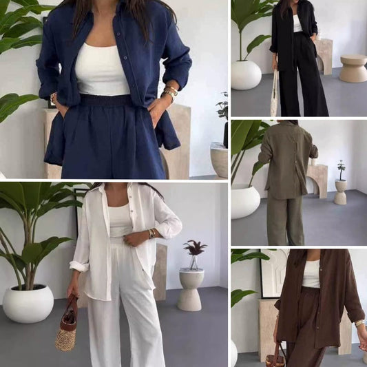 👚 60% DE RÉDUCTION! 🌸 Ensemble Deux Pièces pour Femme – Chemise Ample & Pantalon Large, Look Décontracté & Confortable au Quotidien 💃