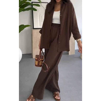 👚 60% DE RÉDUCTION! 🌸 Ensemble Deux Pièces pour Femme – Chemise Ample & Pantalon Large, Look Décontracté & Confortable au Quotidien 💃
