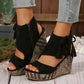 👡 50% DE RÉDUCTION! 🌸 Sandales Compensées à Bout Ouvert & Pompon pour Femme – Style Bohème, Légères & Parfaites Pour Un Look Estival ☀️