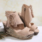 👡 50% DE RÉDUCTION! 🌸 Sandales Compensées à Bout Ouvert & Pompon pour Femme – Style Bohème, Légères & Parfaites Pour Un Look Estival ☀️