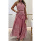 Ensemble femme vintage à motifs ethniques, haut sans manches à dos nu et pantalon large
