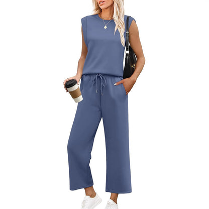 🔥 50 % DE RÉDUCTION ! 👗✨ Nouveau ensemble 2 pièces pour femmes – Haut sans manches et pantalon à jambes larges 💃🌟