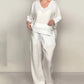 👚 60% DE RÉDUCTION! 🌾 Ensemble 2 Pièces en Coton-Lin – Haut à Encolure V & Pantalon Large, Ourlet Irrégulier, Respirant & Élégant 🍂