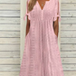 👗 50% DE RÉDUCTION ✨ Robe élégante femme avec décolleté en V et découpes – Taille fluide, respirante & parfaite pour les soirées d’été ou les occasions spéciales 💃