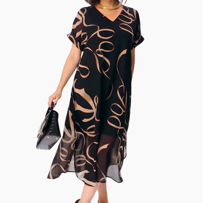 🌟 50% DE RÉDUCTION! 👗 Robe Midi Fluide Décolleté V Profond – Double couche, anti-plis & nœud réglable – Noire, S–5XL – Parfaite pour brunch, vacances & soirées ✨