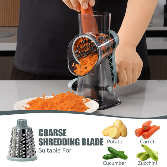 🧀 69% DE RÉDUCTION ! 🔪 Râpe à Fromage Rotative 3-en-1 + Coupe-Légumes - Lames en Acier Inoxydable pour Préparations Culinaires Rapides 🥒✨