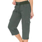 👖 50% DE RÉDUCTION 💐 Pantalon cargo 3/4 taille haute – Cordon de serrage ajustable – Confort total, look décontracté & pratique – parfait pour le sport, les voyages ou le quotidien 🌿🌸