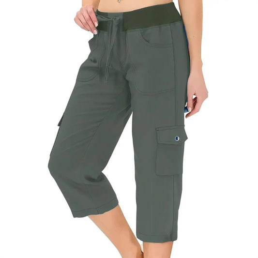 👖 50% DE RÉDUCTION 💐 Pantalon cargo 3/4 taille haute – Cordon de serrage ajustable – Confort total, look décontracté & pratique – parfait pour le sport, les voyages ou le quotidien 🌿🌸