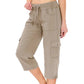👖 50% DE RÉDUCTION 💐 Pantalon cargo 3/4 taille haute – Cordon de serrage ajustable – Confort total, look décontracté & pratique – parfait pour le sport, les voyages ou le quotidien 🌿🌸