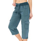 👖 50% DE RÉDUCTION 💐 Pantalon cargo 3/4 taille haute – Cordon de serrage ajustable – Confort total, look décontracté & pratique – parfait pour le sport, les voyages ou le quotidien 🌿🌸