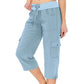 👖 50% DE RÉDUCTION 💐 Pantalon cargo 3/4 taille haute – Cordon de serrage ajustable – Confort total, look décontracté & pratique – parfait pour le sport, les voyages ou le quotidien 🌿🌸