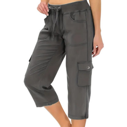 👖 50% DE RÉDUCTION 💐 Pantalon cargo 3/4 taille haute – Cordon de serrage ajustable – Confort total, look décontracté & pratique – parfait pour le sport, les voyages ou le quotidien 🌿🌸