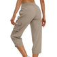 👖 50% DE RÉDUCTION 💐 Pantalon cargo 3/4 taille haute – Cordon de serrage ajustable – Confort total, look décontracté & pratique – parfait pour le sport, les voyages ou le quotidien 🌿🌸
