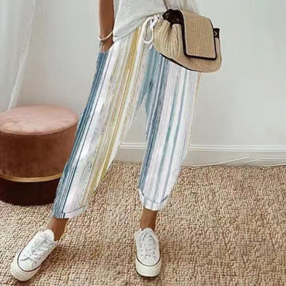 👖 50% DE RÉDUCTION 🌿 Pantalon rayé lin & coton femme – Taille élastiquée & jambes larges – Respirant, 6 coloris, tailles M-3XL – parfait pour le quotidien, les vacances ou les voyages ✨