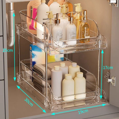 🚰 50% DE RÉDUCTION! 🧺 Organisateur coulissant sous lavabo – Gain de place & rangement pratique ✨