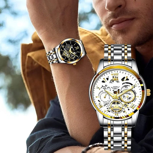 ⌚ 60% de réduction ⚙️ Montre Mécanique Automatique Homme – Cadran Squelette Style Romain, Étanche & Boîtier Acier Inoxydable ✨📦