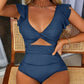 👙 50% DE RÉDUCTION! 🌊 Maillot de Bain Une Pièce Sexy à Volants – Dos Nu, Détail Torsadé & Décolleté en V Profond Pour Un Look Élégant 💎