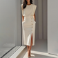 👗 50% DE RÉDUCTION 🌸 Robe midi fendue élégante pour femme – Tissu fluide & coupe flatteuse – Parfaite pour les journées ensoleillées ou les soirées estivales 💃