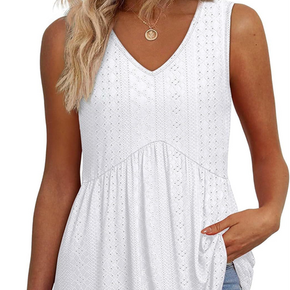 👚 50% DE RÉDUCTION! 🌸 Top Sans Manches à Col V pour Femmes – Imprimé Floral, Tissu Léger & Coupe Décontractée ✨