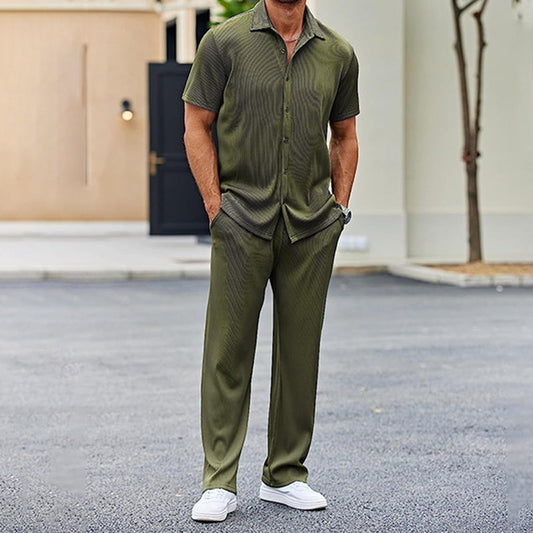 👔 50% DE RÉDUCTION 🌿 Ensemble deux pièces décontracté homme – Chemise & pantalon – Tissu léger, coupe moderne & confortable – parfait pour l’été, le bureau ou les week-ends – style polyvalent sans effort ✨👖