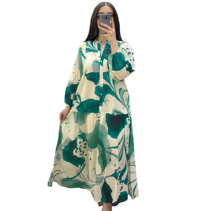 👗 60% DE RÉDUCTION! 🌸 Robe Longue à Col V pour Femmes – Motif Floral, Tissu Fluide & Parfaite pour l'Été ☀️
