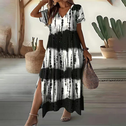 🌸 50% DE RÉDUCTION! 👗 Robe Dégradée Col en V – Tissu doux, fentes latérales & coupe flatteuse – Parfaite pour l'été, les vacances & les soirées 🌅