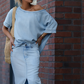 👗✨ Top épaule diagonale + jupe longue en jean fendue – 59% de réduction ! 🔥