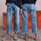 👖 60% DE RÉDUCTION! 💙 Short en Denim Droit à Jambes Courtes – Coupe Élancée, Détails Déchirés & Ourlet Effiloché Vintage ✨