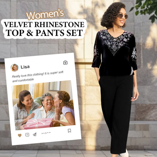 💎 60% DE RÉDUCTION ! 🔥 Ensemble Top et Pantalon en Velours avec Strass – Nouveau Design 2026 – Tissu Luxueux, Détails Scintillants & Tendance ✨