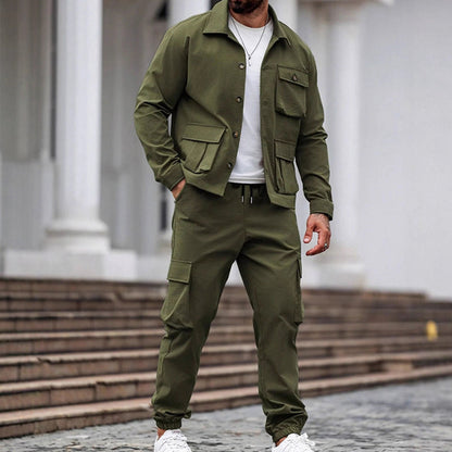 🧥 60% DE RÉDUCTION! 🔥 Ensemble 2 Pièces pour Homme – Veste Rétro & Pantalon Cargo, Look Tendance & Confortable au Quotidien 👖