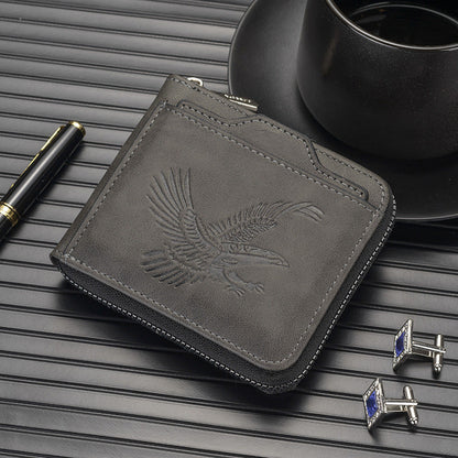 🦅 60% DE RÉDUCTION ! 👛 Portefeuille Homme avec Aigle en Relief - Cuir Végan et Design Slim, Porte Cartes RFID et Pièces 💼📦