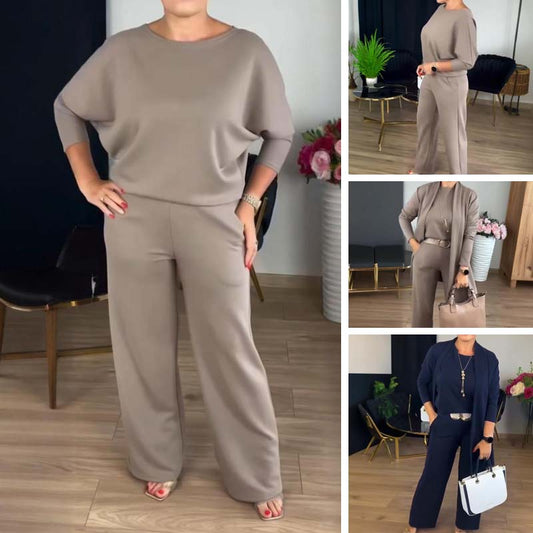 👗 60% DE RÉDUCTION ! 🍂 Ensemble 3 Pièces Élégant - Cardigan Long et Tenue de Bureau, Confort Doux et Style Polyvalent 💼📦