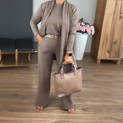 👗 60% DE RÉDUCTION ! 🍂 Ensemble 3 Pièces Élégant - Cardigan Long et Tenue de Bureau, Confort Doux et Style Polyvalent 💼📦