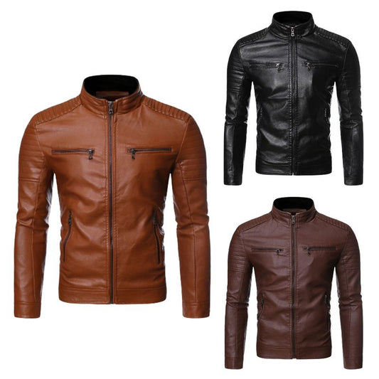 🛵 60% DE RÉDUCTION ! ✨ Veste en Cuir Motard Homme - Col Montant et Coupe Cintrée pour un Style Rebelle et Intemporel 🏍️✨
