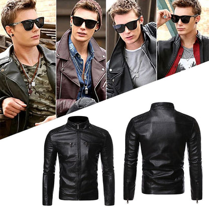 🛵 60% DE RÉDUCTION ! ✨ Veste en Cuir Motard Homme - Col Montant et Coupe Cintrée pour un Style Rebelle et Intemporel 🏍️✨