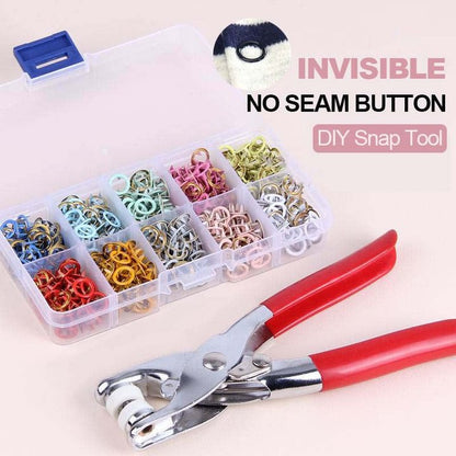 🧵 50% DE RÉDUCTION! 🔘 Kit Boutons-Pression DIY – 100 jeux multicolores, pince incluse & boîte de rangement – Parfait pour couture, réparation & créations ✨