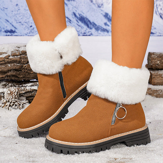 👢 50% DE RÉDUCTION! ❄️ BOTTES DE NEIGE À COL FOURRURE - Semelle Antidérapante & Doublure Chaude, Style Tendance avec Fermeture Éclair, Confort Parfait pour l'Hiver 🖤🛍️