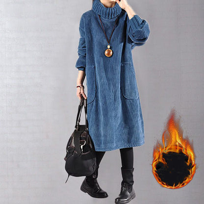 🛍️ -60% IMMÉDIAT ! 👗 Robe Longue Femme en Velours Côtelé - Coupe Ample & Col Haut | Confort Douillet Absolu, Livraison Rapide 📦🍂