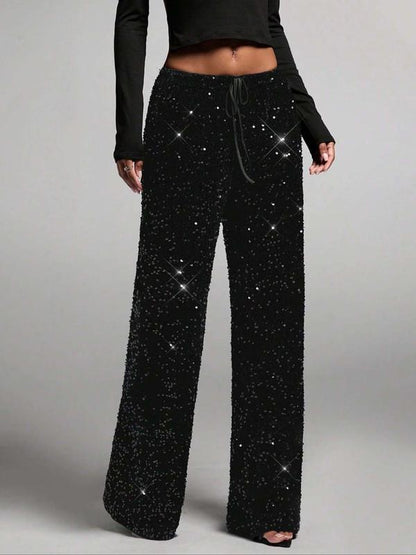 ✨ 60% DE RÉDUCTION ! 💃 Pantalon à Sequins Femme – Taille Élastique, Jambes Larges & Brillant de Mille Feux ⭐