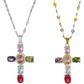 ✝️ ACHETEZ 2, OFFERT 1 ! ✨ Collier avec Pendentif en Croix en Strass Colorés – Éclat Brillant, Design Délicat & Cadeau Parfait 💖