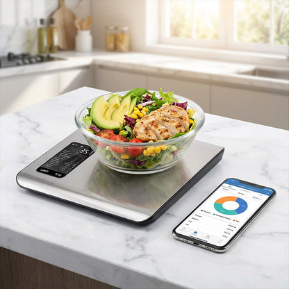 🍎 60% de réduction! ⚖️ Balance Alimentaire Intelligente – Connexion Bluetooth, Suivi des Nutriments & Design Moderne 📱