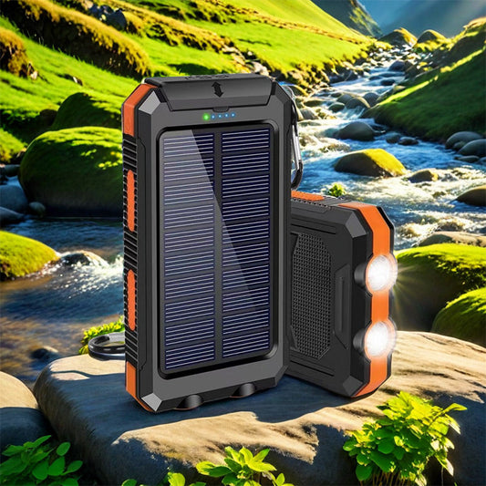 🔋 50% DE RÉDUCTION! ☀️ Batterie Externe Solaire 10000 mAh – Double Lampe LED, Recharge Verte & Idéale pour Voyage & Camping 🏕️