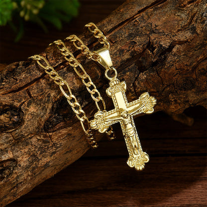 ✝️ 60% DE RÉDUCTION ! ✨ Collier Crucifix en Or – Motif INRI Détaillé, Chaîne Figaro Ajustable & Fini Durable 💛