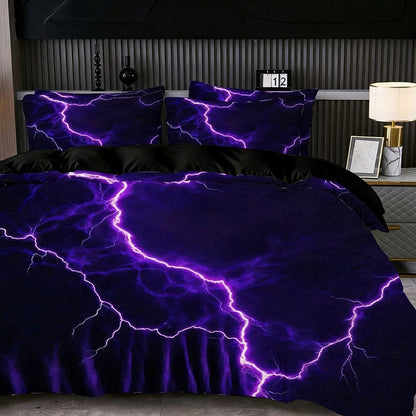 🛏️ 50% DE RÉDUCTION ! ⚡ Housse de couette Purple Lightning – Lot de 3 pièces, Matière respirante & Design électrisant 🌙