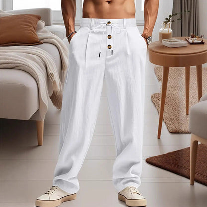 👖 50% DE RÉDUCTION! ✨ Pantalon Homme en Lin – Coupe Droite, Cordon de Serrage & Tissu Respirant Pour Un Style Léger Et Élégant 🌿