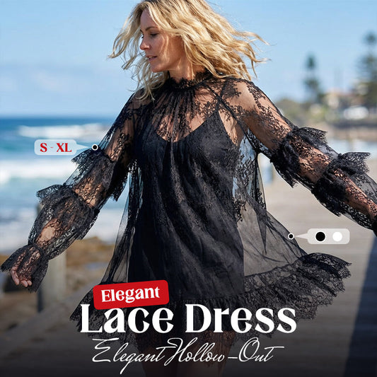 👗 50% DE RÉDUCTION ✨ Robe femme dentelle ajourée – Manches volantées & coupe fluide – 2 couleurs, 5 tailles – parfaite pour une soirée chic ou un look bohème romantique 🌹